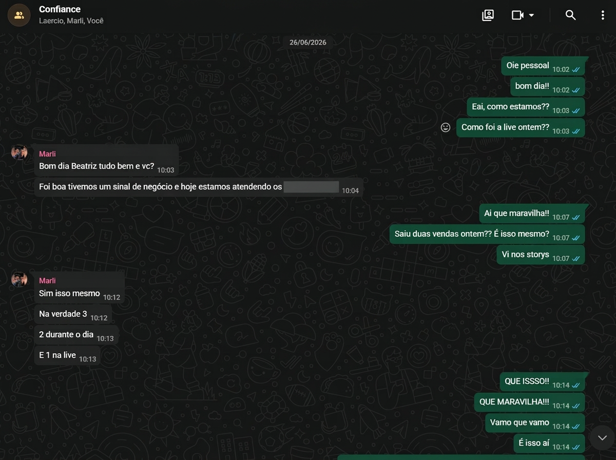 Resultado de vendas no WhatsApp da Confiance