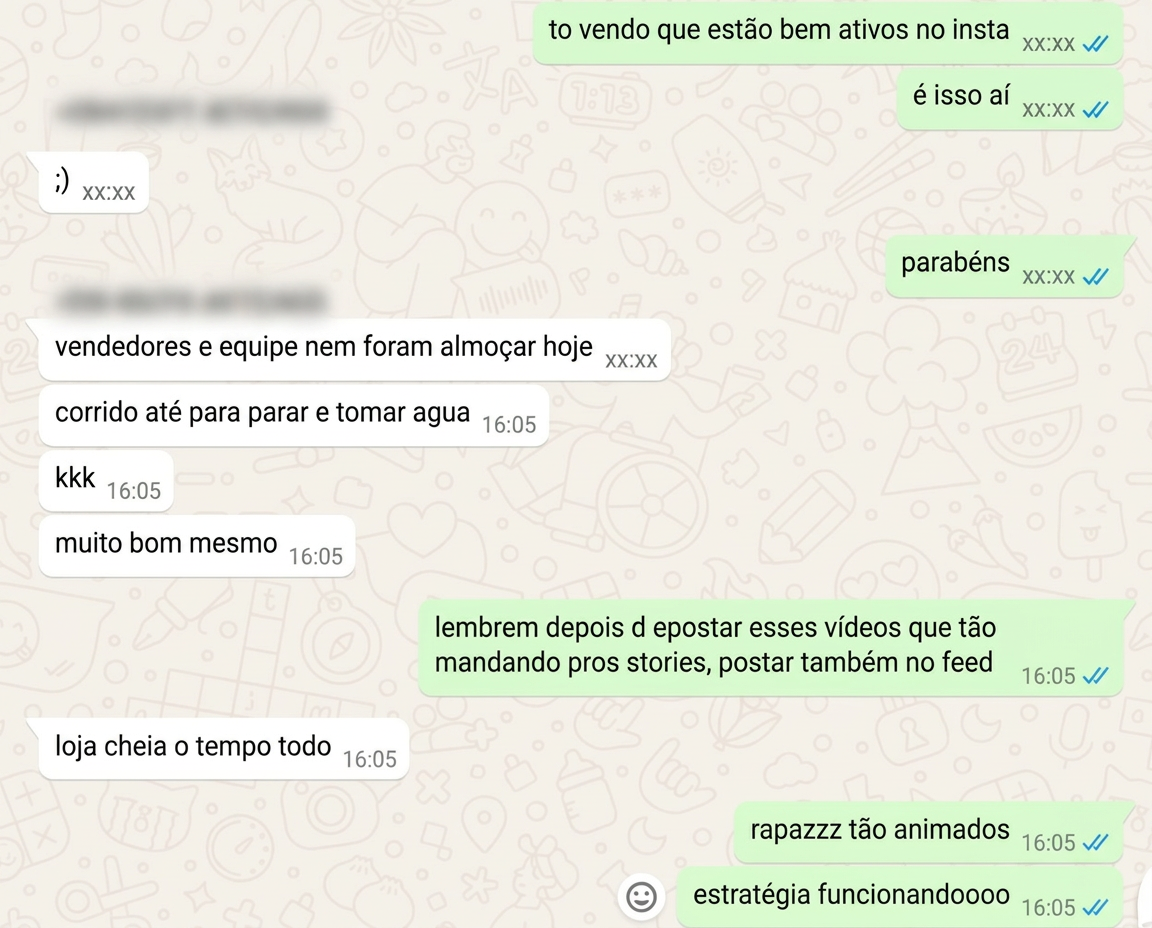 Loja cheia e equipe animada com a estratégia